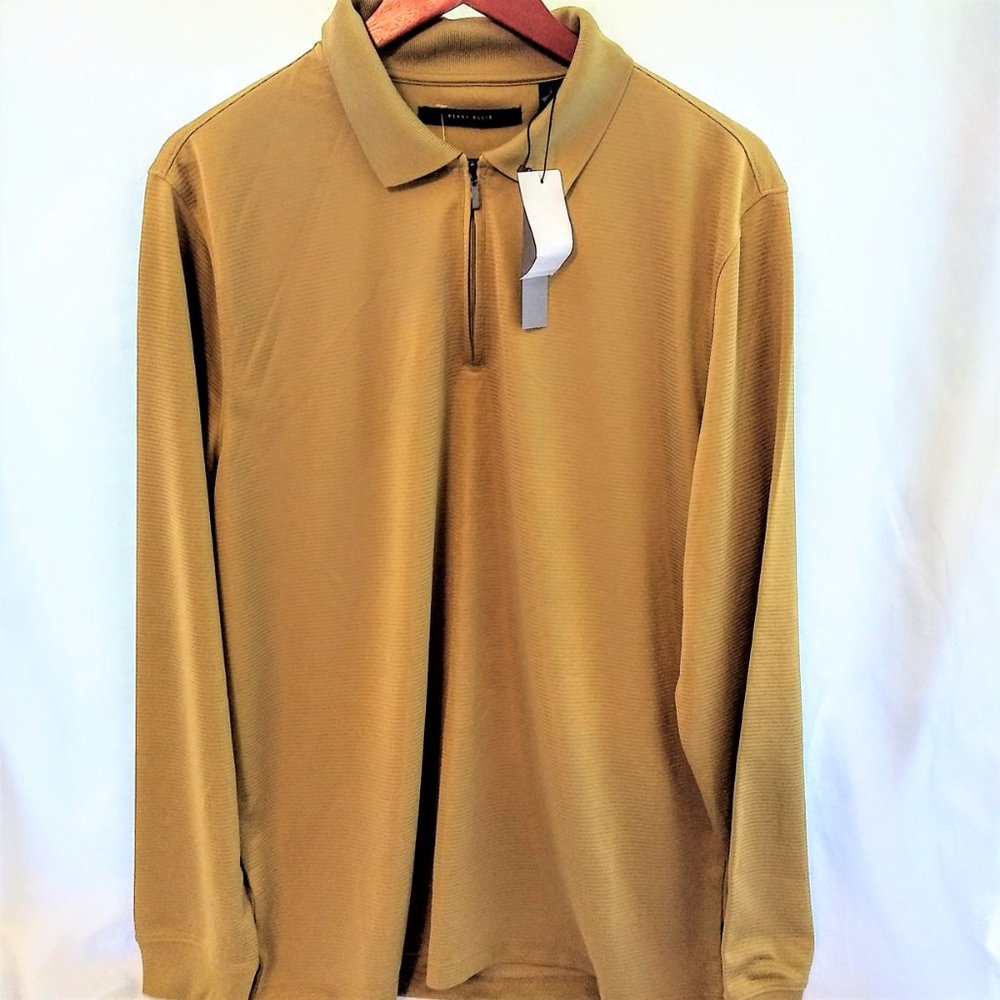 Men knit shirt L S Perry Ellis nwt tan Long sleeve